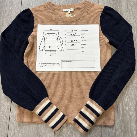 Madewell sweater pullover Colorblock Baybrook dark indigo NWT size XXS - Picture 6 of 7
